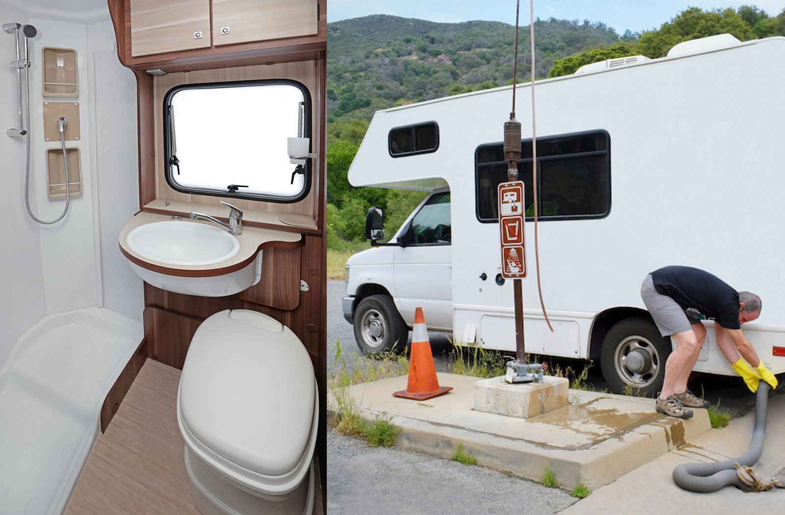 Portable RV/camper toilet and holding tank setup in Marquette, Michigan