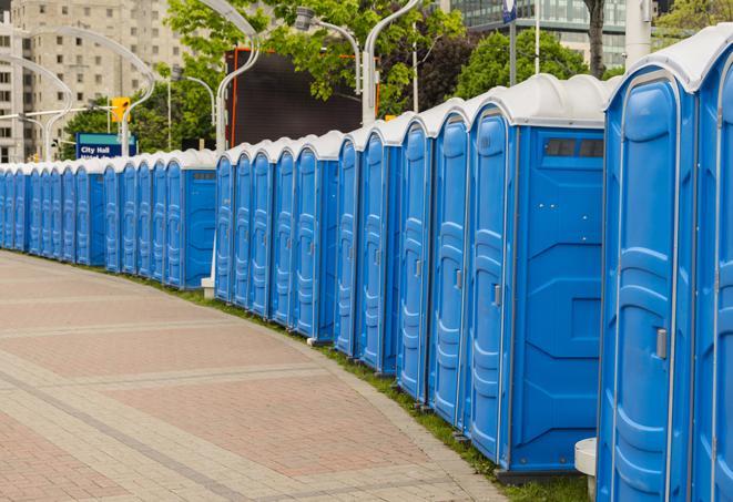 Seasonal porta potty units set up at a Marquette, Michigan venue